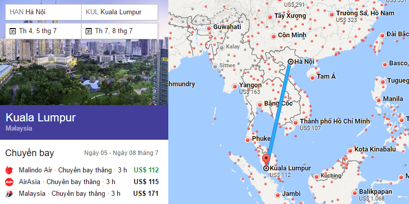 Tham khảo hành trình bay từ Hà Nội đến Kuala Lumpur