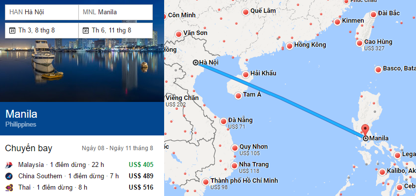 Tham khảo hành trình bay từ Hà Nội đến Manila