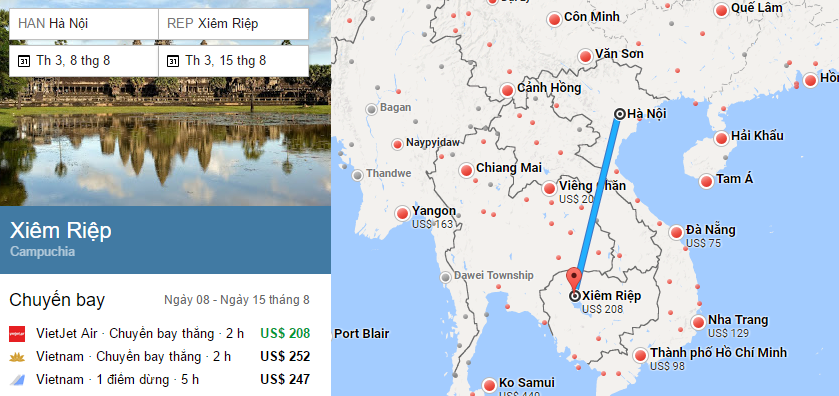 Tham khảo hành trình bay từ Hà Nội đến Siem Reap