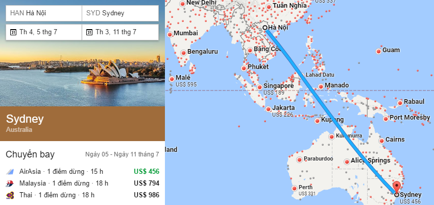 Tham khảo hành trình bay từ Hà Nội - Sydney