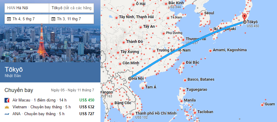 Tham khảo hành trình bay từ Hà Nội đến Tokyo