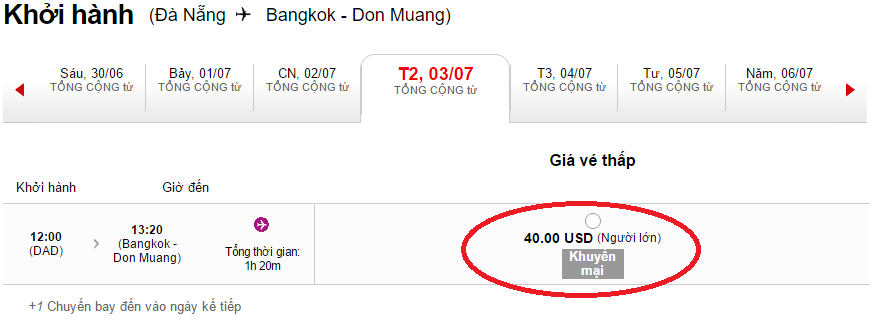 Giá vé máy bay khuyến mại đi từ Đà Nẵng tới BangKok
