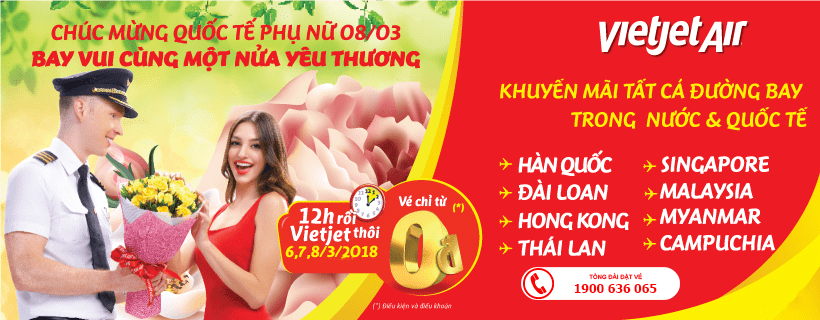 Vietjet Air khuyếm mãi 1,5 triệu vé 0 đồng