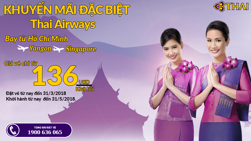 Đặt vé Thai Airways khứ hồi giá rẻ