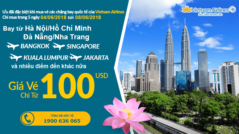 Vietnam Airlines KM vé khứ hồi bay quốc tế từ 100 USD