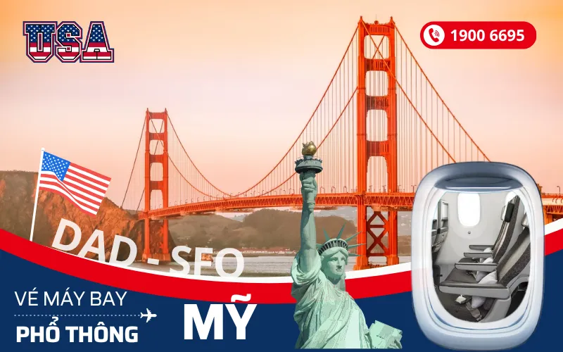 Đặt mua vé máy bay Đà Nẵng đi Mỹ phổ thông
