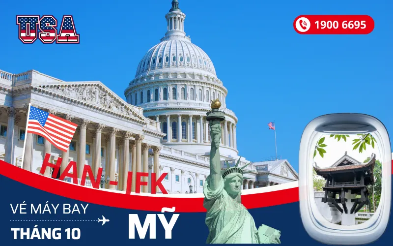 Đặt mua vé máy bay Hà Nội đi Mỹ tháng 10