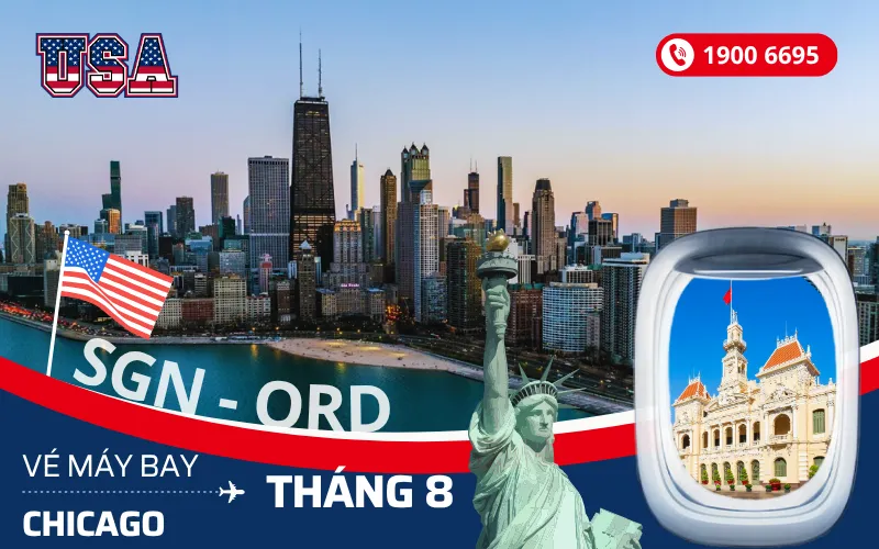 Vé máy bay TPHCM (SGN) đi Chicago Mỹ tháng 8